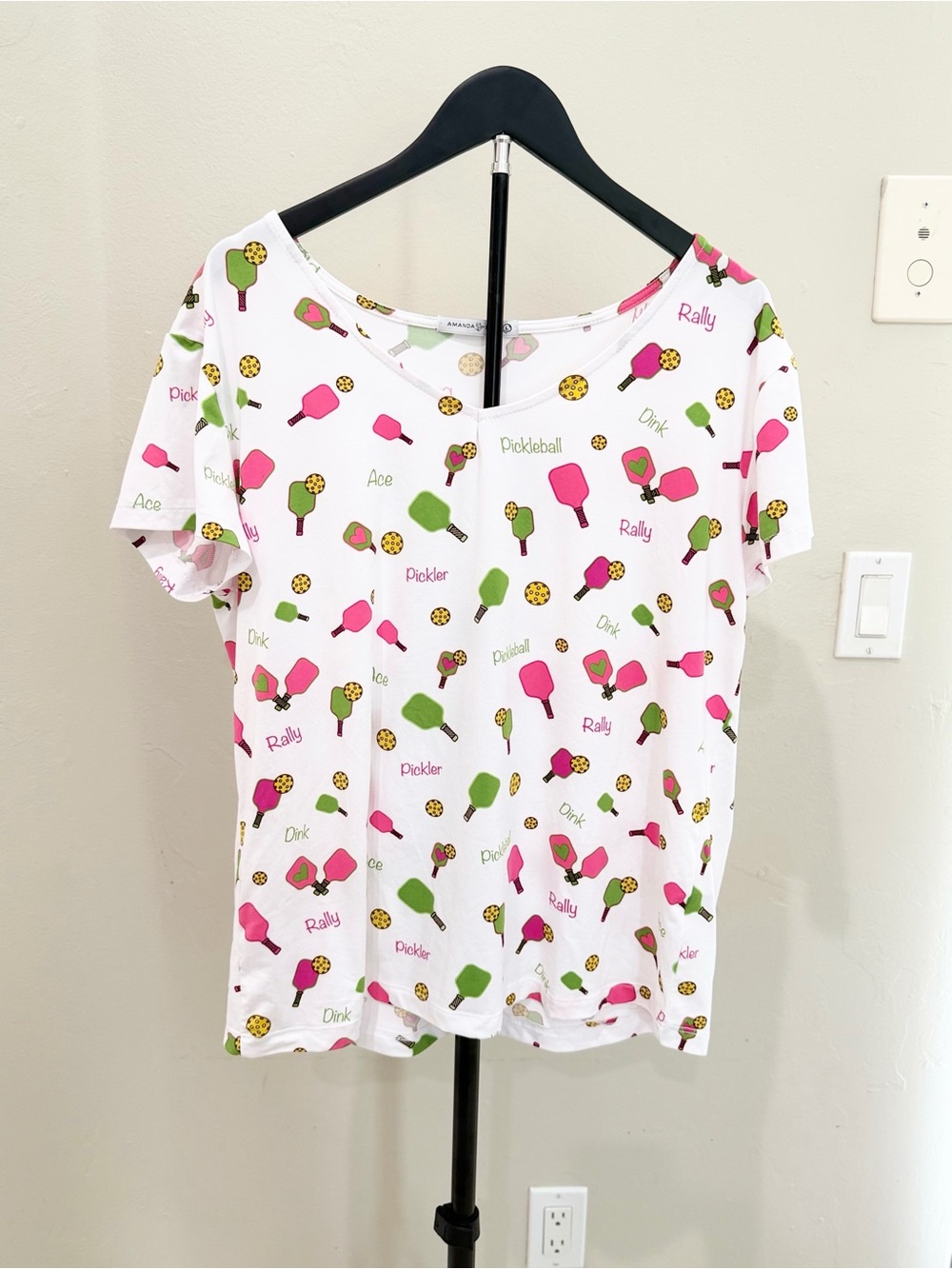 Amanda Blu Pickleball Pajama Top Pink Green